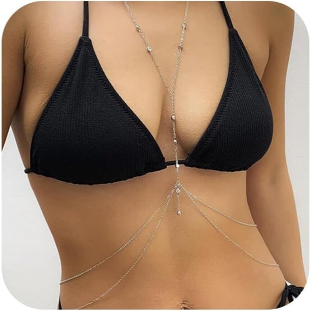 Women's Silver Alloy Body Belly Bra Lingerie Chain Jewelry